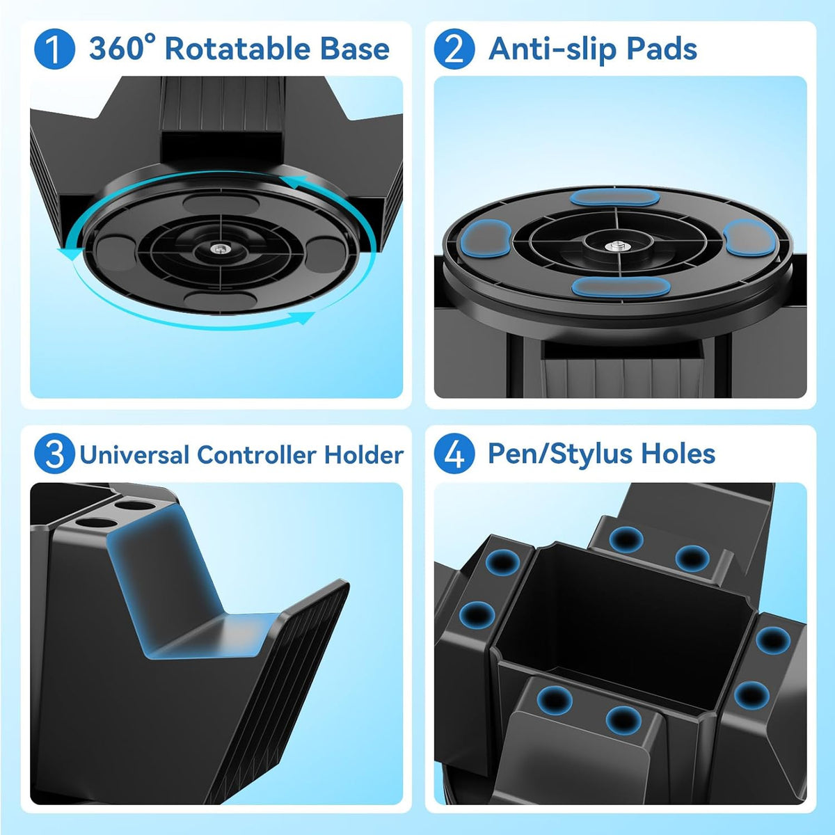 Controller Organizer for Desktop - 360°Rotatable Controller Holder with Storage Box - Universal Stand for 4 Controllers, Desk Organizer for Switch Remote Control Pen Gamer Accessories