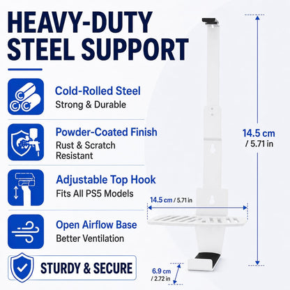 Heavy-Duty Steel Wall Mount Kit Compatible with PS5 Slim, Pro and Original | Secure Eva-Padded Support, Complete Install Kit, Easy Setup, Open Airflow, Holders for 2 Controllers and Headset
