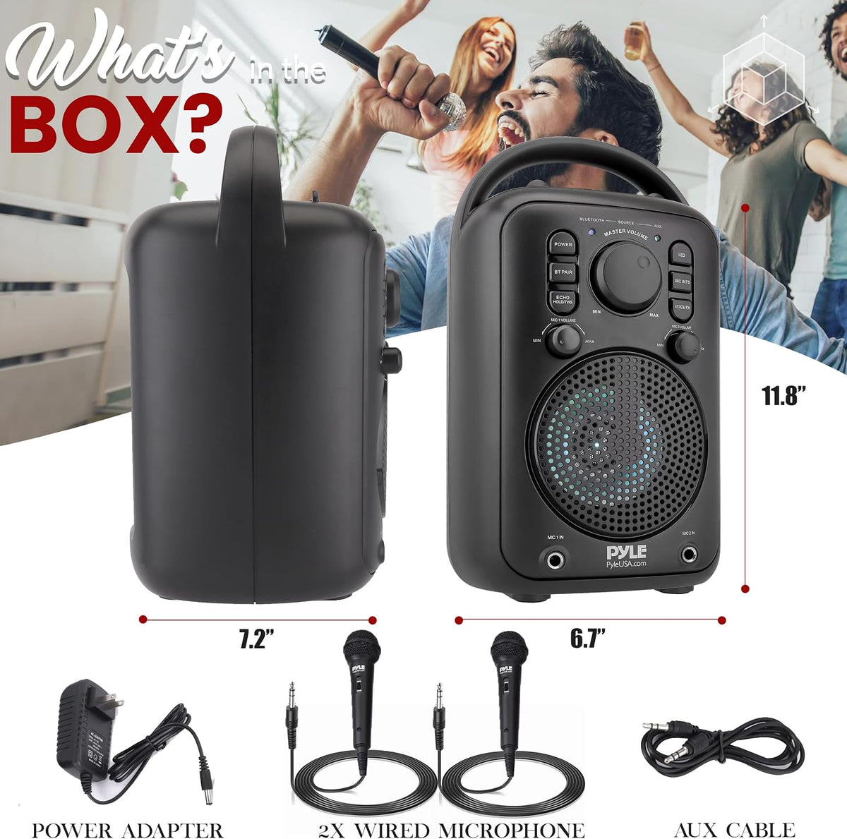 4” Wireless BT Streaming Speaker - Portable Audio Speaker, with Two Microphones and Stand to Put Mobile Phone, 5.0 Bluetooth, Big Bass & Clear Sound, MP3, Classic Karaoke System
