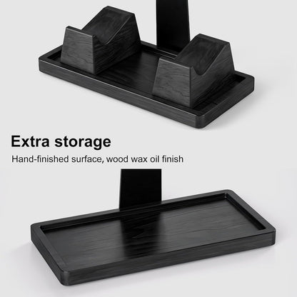 Headphone and Headset Stand with Controller Holders Gamer Gifts | Solid Wood, Holds 2 Controllers, Storage Tray for Gaming Room Decor, Compatible with PS5 and Xbox