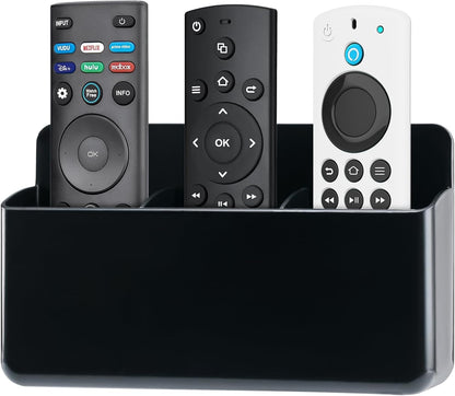 3 Slot Adjustable Remote Holder Wall Mount, TV Controller Holder Hollow Bottom Slot Easy Phone Charging, Adhesive Remote Control Holder, Wall Pen Holder for Office School Home (Black)