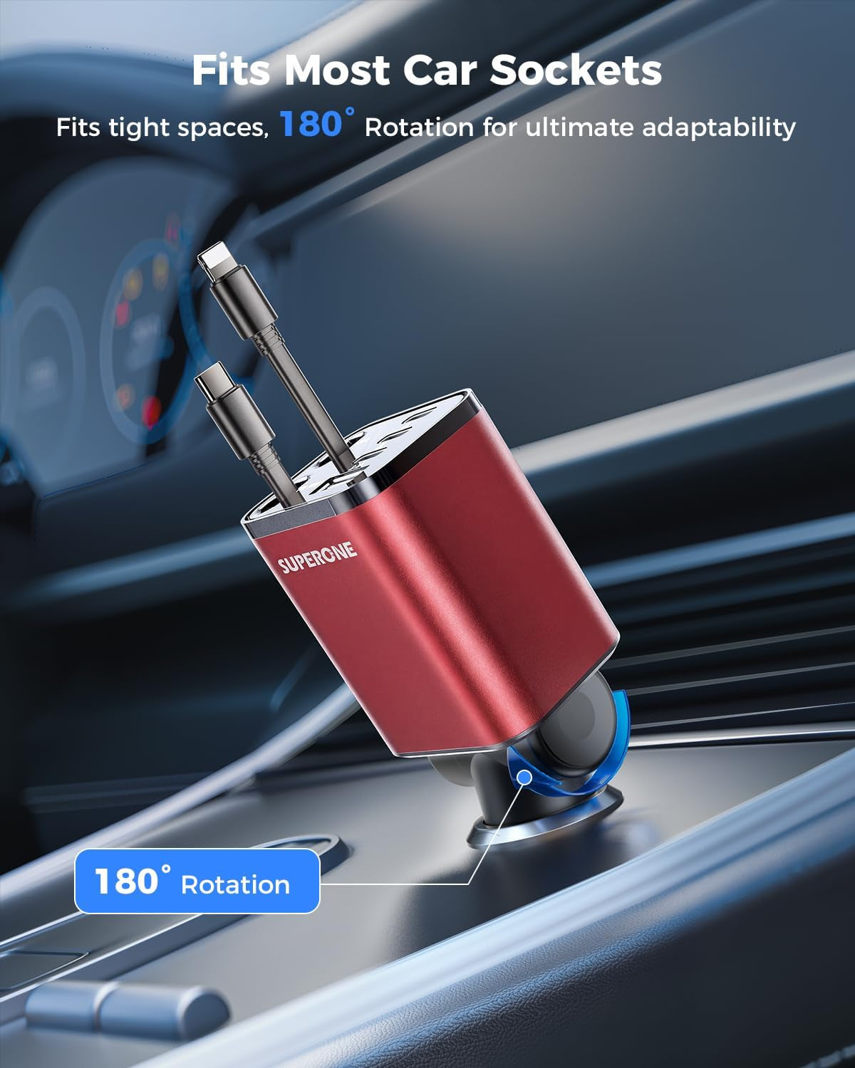 6 in 1 Retractable Car Charger,  Smaller Fast Car Phone Charger | [Upgraded] USB C and Iphone Car Charger Adapter with Cord, Compatible Iphone 17/17 Pro Max/16/15/14/13/12/11, Sumsung