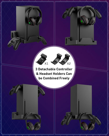 Wall Mount for Xbox Series X - Sturdy Wall Shelf Kit with 2 Controller Holders & 1 Headset Hook, Space Saving, Dual Ventilation Design, Easy Installation, Securely Mount Xbox Console near or behind TV
