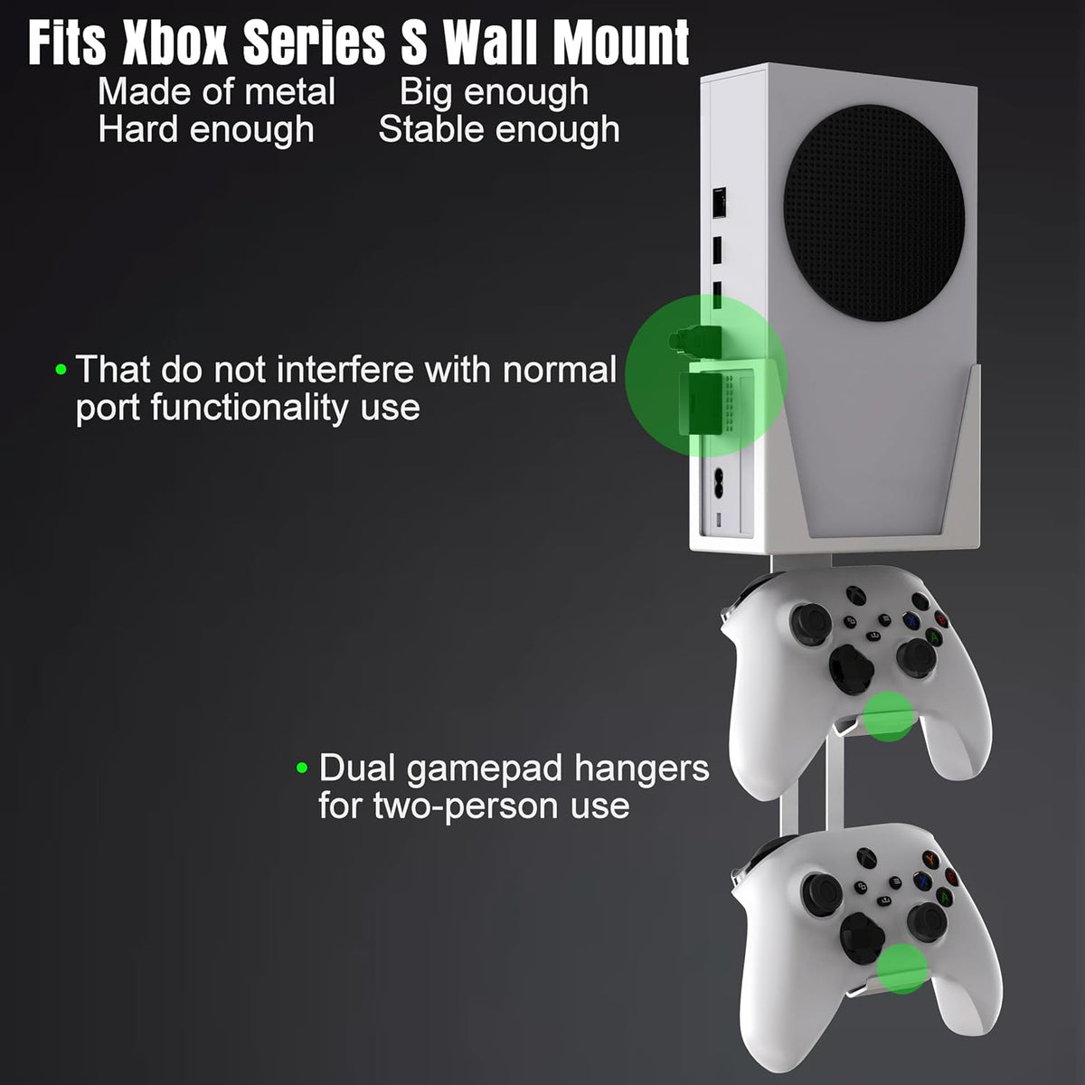 Wall Mount for Xbox Series S - All Metal Vertical Hanging on Wall near or behind TV Left/Right, Wall Mount Kit with Detachable Controller Holder