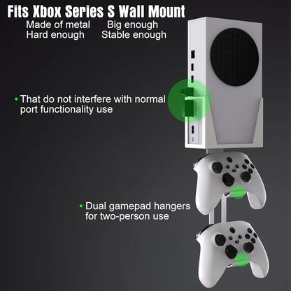 Wall Mount for Xbox Series S - All Metal Vertical Hanging on Wall near or behind TV Left/Right, Wall Mount Kit with Detachable Controller Holder