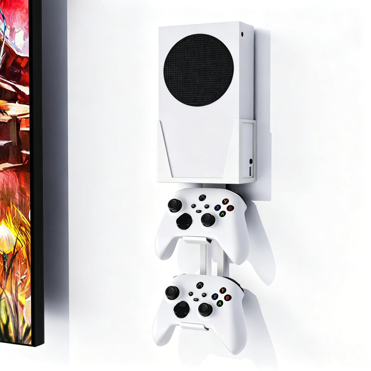 Wall Mount for Xbox Series S - All Metal Vertical Hanging on Wall near or behind TV Left/Right, Wall Mount Kit with Detachable Controller Holder