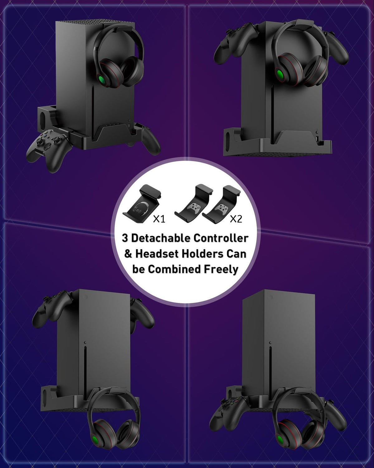Wall Mount for Xbox Series X with 2 Controller Holders and 1 Headphone