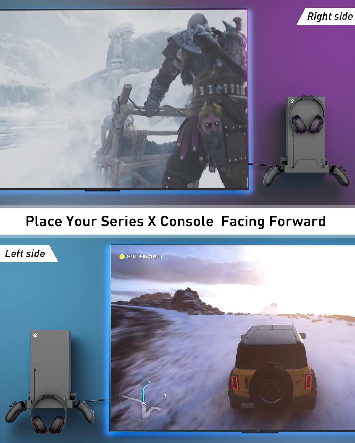 Wall Mount for Xbox Series X - Sturdy Wall Shelf Kit with 2 Controller Holders & 1 Headset Hook, Space Saving, Dual Ventilation Design, Easy Installation, Securely Mount Xbox Console near or behind TV