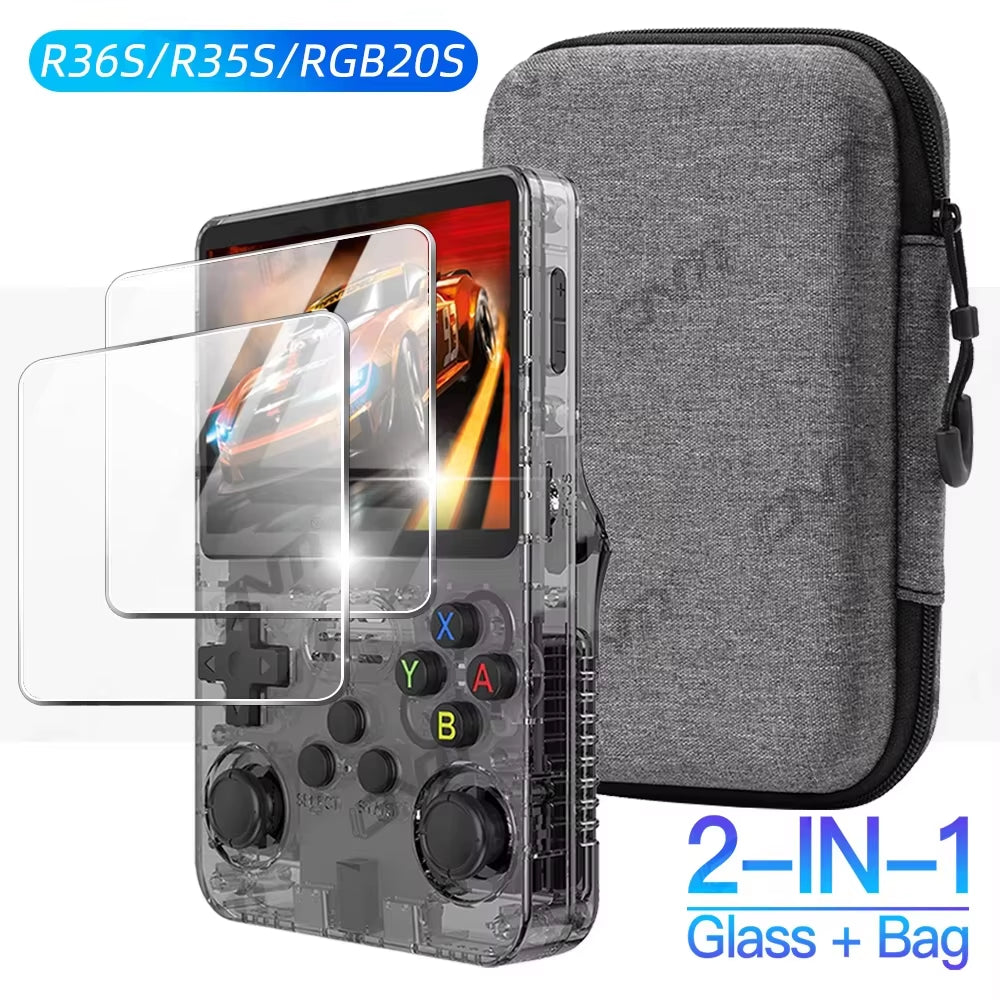 Tempered Glass Screen Protector and EVA Portable Storage Case for R36S/R35S Console Accessories Set