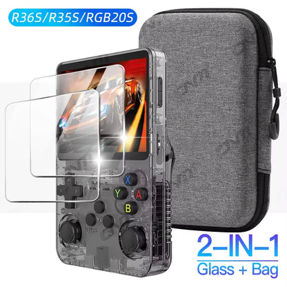 Tempered Glass Screen Protector and EVA Portable Storage Case for R36S/R35S Console Accessories Set