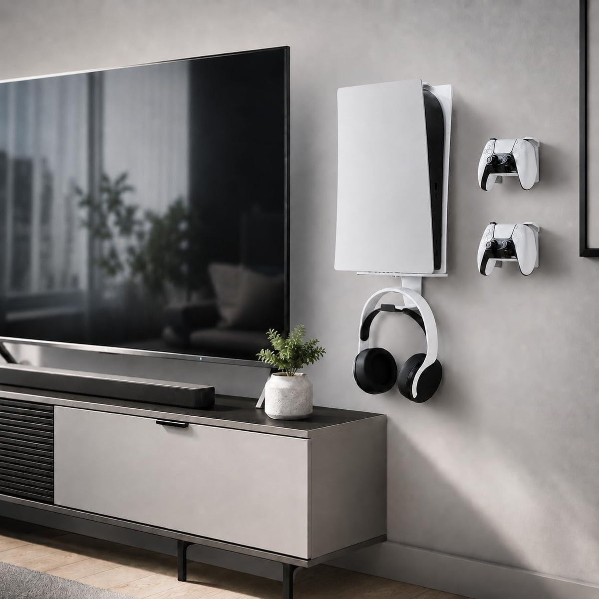 Heavy-Duty Steel Wall Mount Kit Compatible with PS5 Slim, Pro and Original | Secure Eva-Padded Support, Complete Install Kit, Easy Setup, Open Airflow, Holders for 2 Controllers and Headset