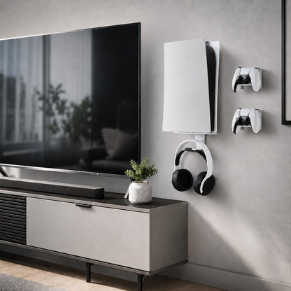 Heavy-Duty Steel Wall Mount Kit Compatible with PS5 Slim, Pro and Original | Secure Eva-Padded Support, Complete Install Kit, Easy Setup, Open Airflow, Holders for 2 Controllers and Headset