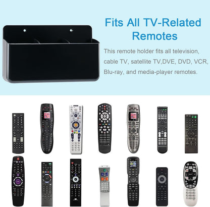 3 Slot Adjustable Remote Holder Wall Mount, TV Controller Holder Hollow Bottom Slot Easy Phone Charging, Adhesive Remote Control Holder, Wall Pen Holder for Office School Home (Black)