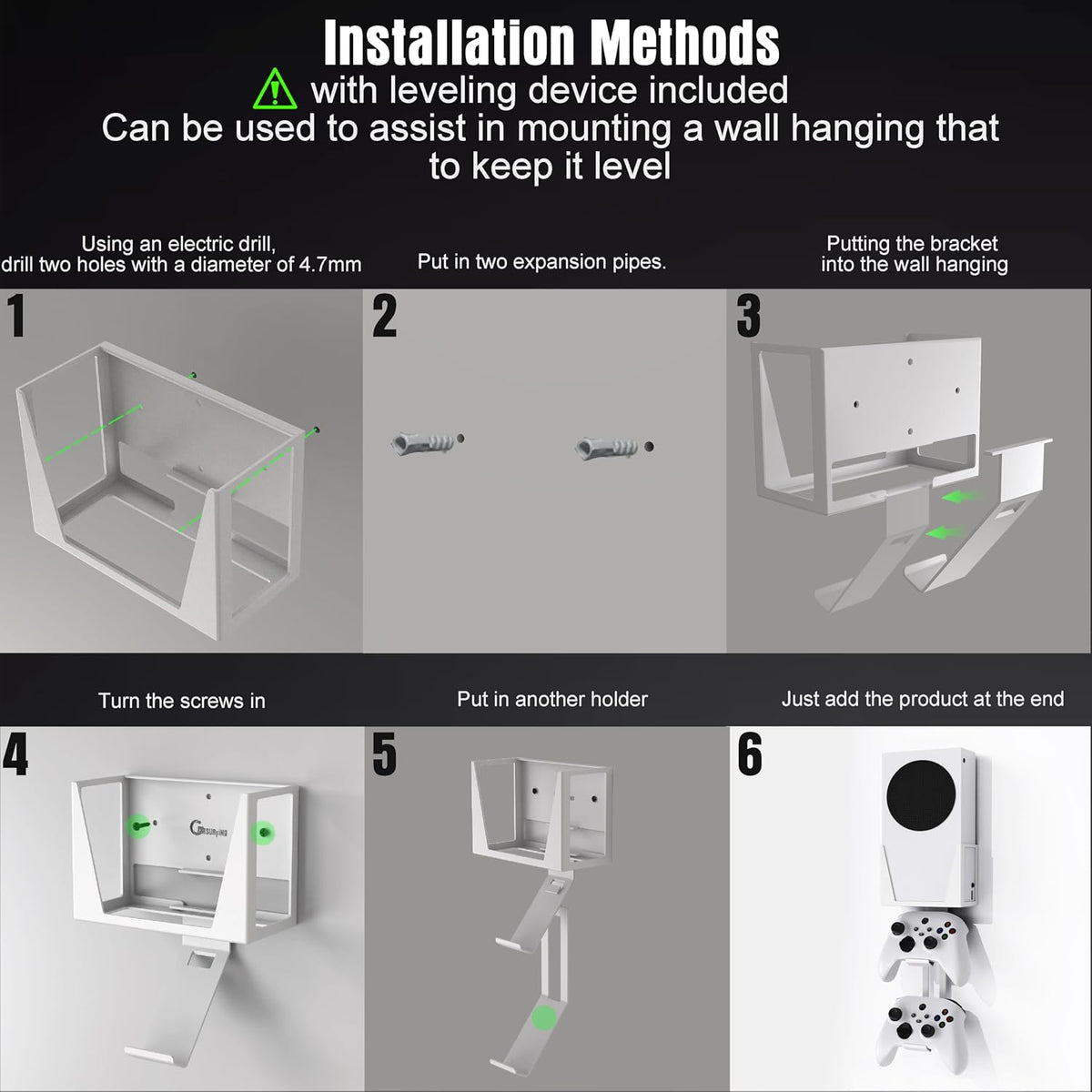 Wall Mount for Xbox Series S - All Metal Vertical Hanging on Wall near or behind TV Left/Right, Wall Mount Kit with Detachable Controller Holder