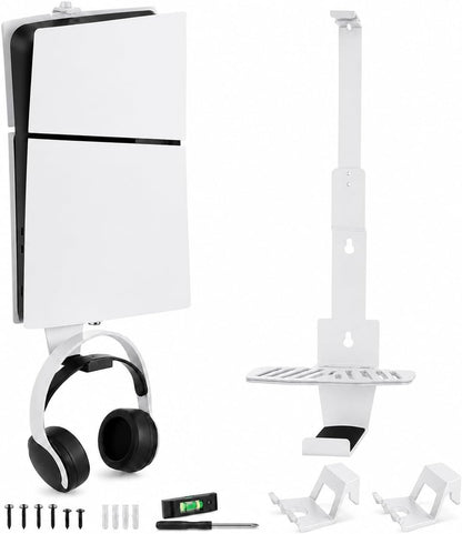 Heavy-Duty Steel Wall Mount Kit Compatible with PS5 Slim, Pro and Original | Secure Eva-Padded Support, Complete Install Kit, Easy Setup, Open Airflow, Holders for 2 Controllers and Headset