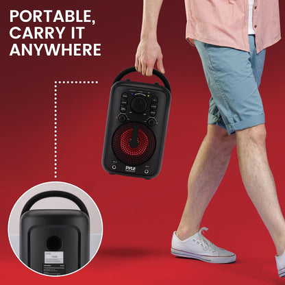 4” Wireless BT Streaming Speaker - Portable Audio Speaker, with Two Microphones and Stand to Put Mobile Phone, 5.0 Bluetooth, Big Bass & Clear Sound, MP3, Classic Karaoke System