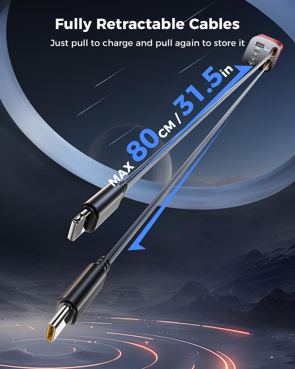 6 in 1 Retractable Car Charger,  Smaller Fast Car Phone Charger | [Upgraded] USB C and Iphone Car Charger Adapter with Cord, Compatible Iphone 17/17 Pro Max/16/15/14/13/12/11, Sumsung
