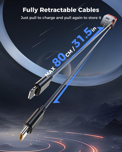 6 in 1 Retractable Car Charger,  Smaller Fast Car Phone Charger | [Upgraded] USB C and Iphone Car Charger Adapter with Cord, Compatible Iphone 17/17 Pro Max/16/15/14/13/12/11, Sumsung