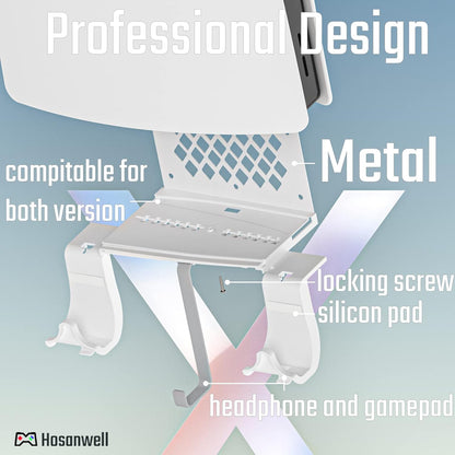 PS5 Wall Mount, PS5 Wall Mount Kit with 2 Detachable Controller Holder and Headphone Mount, Solid Metal with Accessories Easy Installation,White