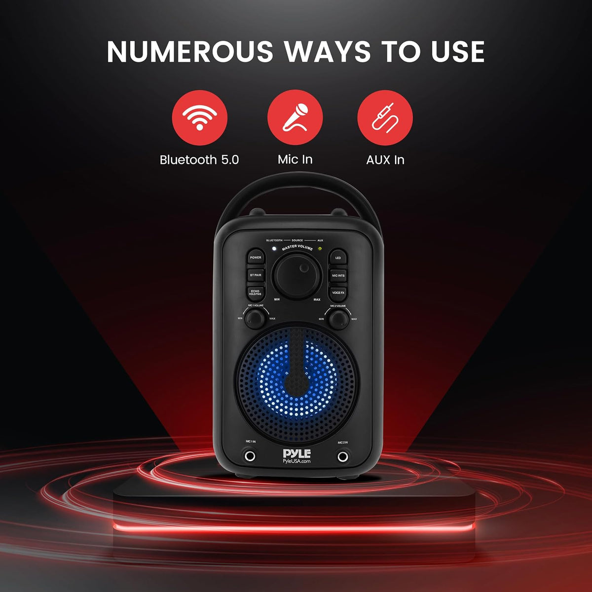 4” Wireless BT Streaming Speaker - Portable Audio Speaker, with Two Microphones and Stand to Put Mobile Phone, 5.0 Bluetooth, Big Bass & Clear Sound, MP3, Classic Karaoke System
