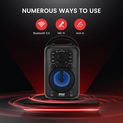4” Wireless BT Streaming Speaker - Portable Audio Speaker, with Two Microphones and Stand to Put Mobile Phone, 5.0 Bluetooth, Big Bass & Clear Sound, MP3, Classic Karaoke System