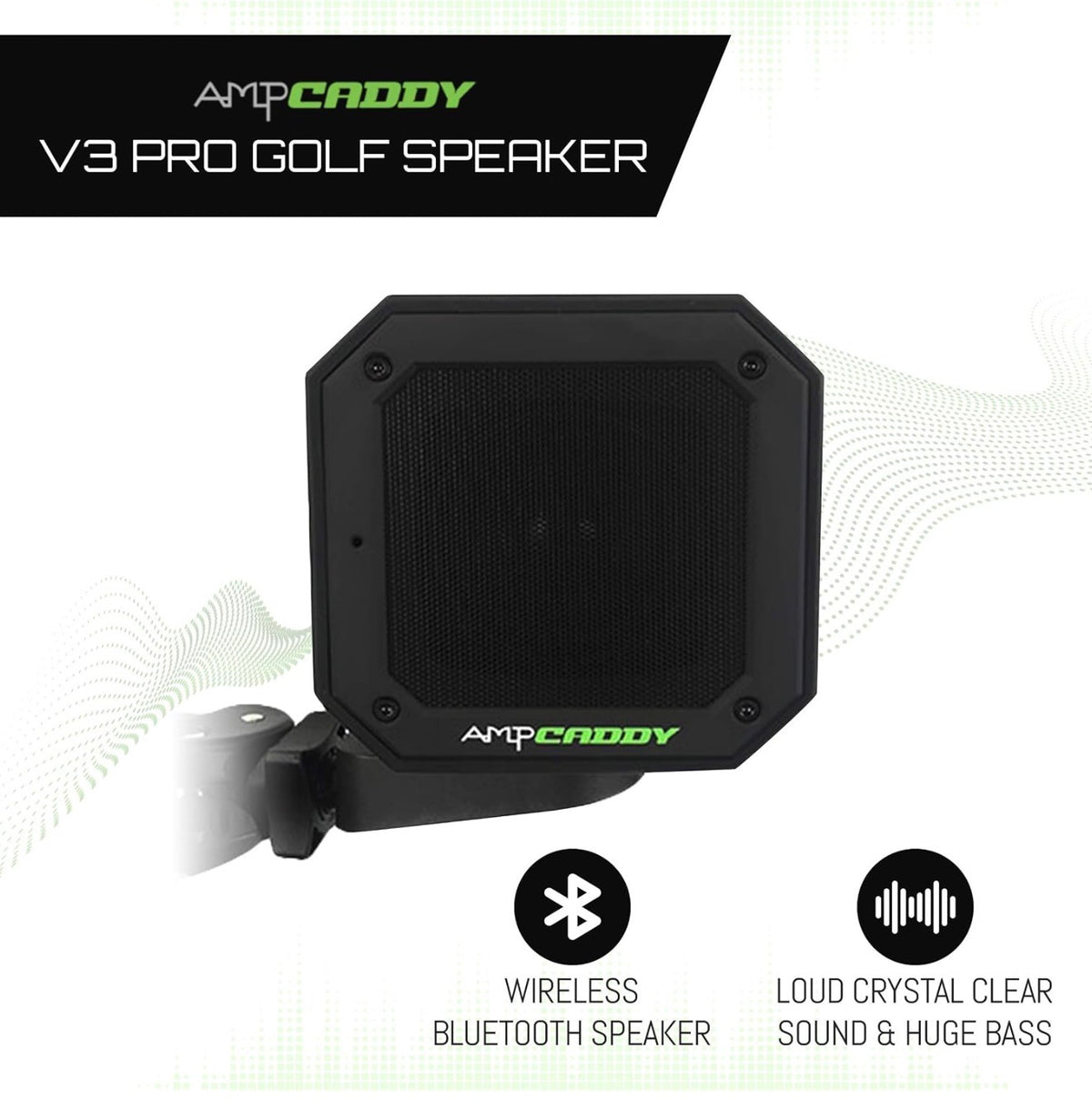Golf Bluetooth Speaker with Mount, Bluetooth Speaker and Mount with Loud Stereo Sound and Bass Boost, Extended Playtime and Range (V3 Pro - 15 Watts)