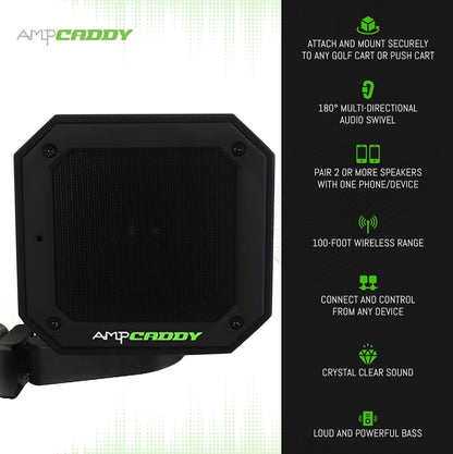 Golf Bluetooth Speaker with Mount, Bluetooth Speaker and Mount with Loud Stereo Sound and Bass Boost, Extended Playtime and Range (V3 Pro - 15 Watts)