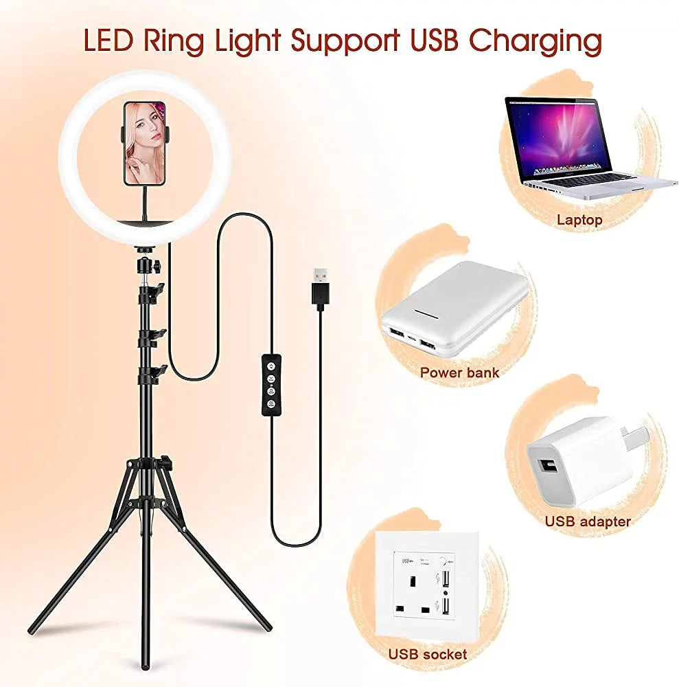 13-Inch RGB Selfie Ring Light with Tripod Stand and Phone Holder - 26 Modes, 10 Brightness Levels, 120 Dimmable LED Bulbs for Live Streaming, Makeup, YouTube Videos, and Photography