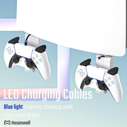 PS5 Wall Mount, PS5 Wall Mount Kit with 2 Detachable Controller Holder and Headphone Mount, Solid Metal with Accessories Easy Installation,White