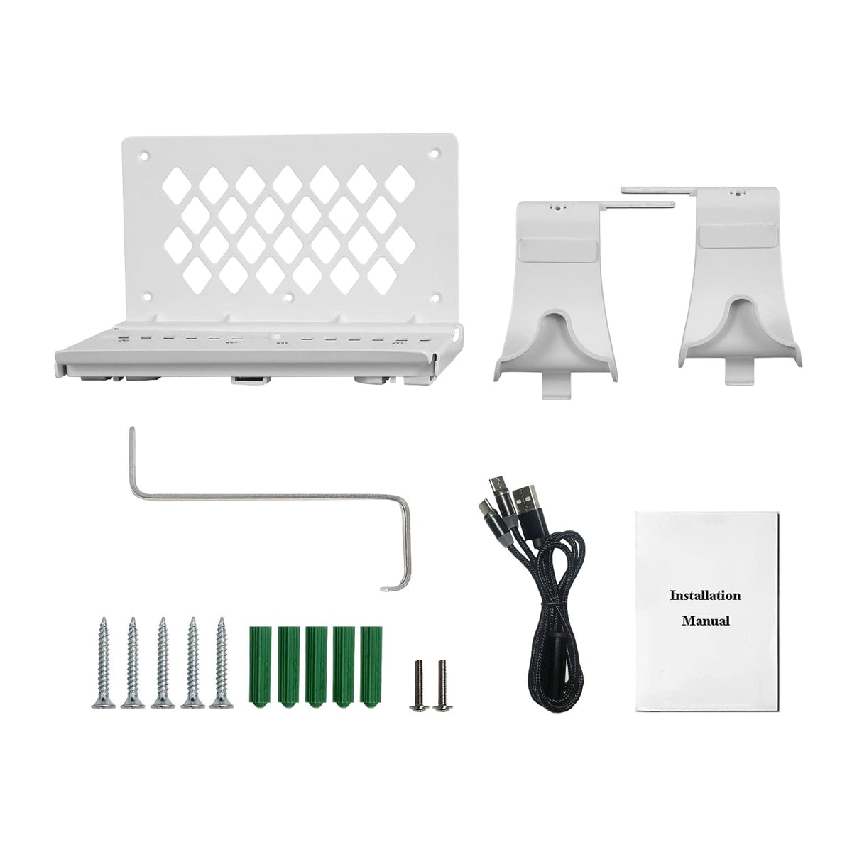 PS5 Wall Mount, PS5 Wall Mount Kit with 2 Detachable Controller Holder and Headphone Mount, Solid Metal with Accessories Easy Installation,White