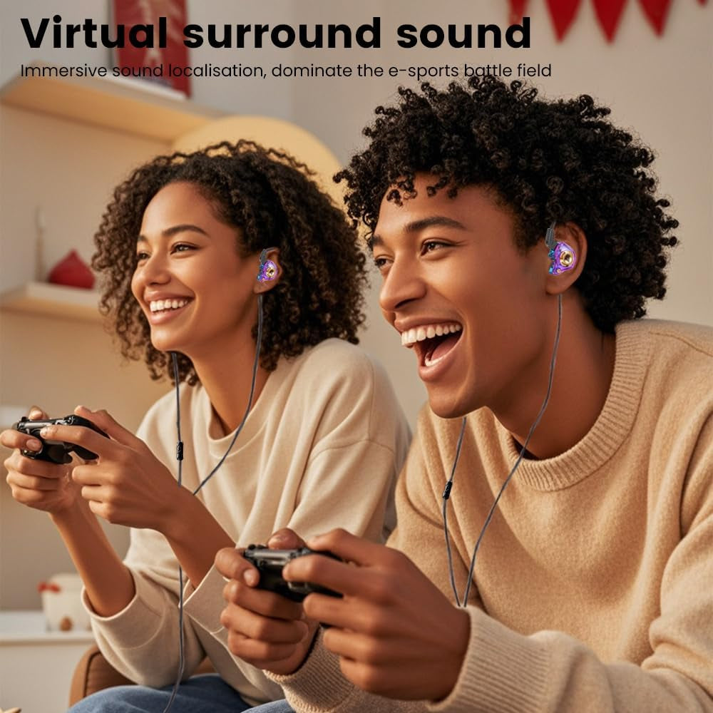 Wired Gaming Earbuds In-Ear Headphones Hifi Game Head Phones in Ear Monitors Deep Bass Sound Wired-Earbuds with 1DD 10Mm Dynamic Driver Inear Earphones IEM for Music Gaming Video Calling (Purple)