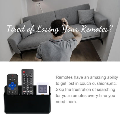 3 Slot Adjustable Remote Holder Wall Mount, TV Controller Holder Hollow Bottom Slot Easy Phone Charging, Adhesive Remote Control Holder, Wall Pen Holder for Office School Home (Black)