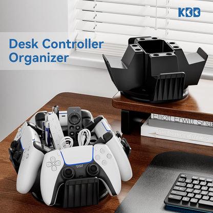Controller Organizer for Desktop - 360°Rotatable Controller Holder with Storage Box - Universal Stand for 4 Controllers, Desk Organizer for Switch Remote Control Pen Gamer Accessories
