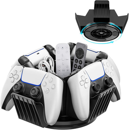 Controller Organizer for Desktop - 360°Rotatable Controller Holder with Storage Box - Universal Stand for 4 Controllers, Desk Organizer for Switch Remote Control Pen Gamer Accessories