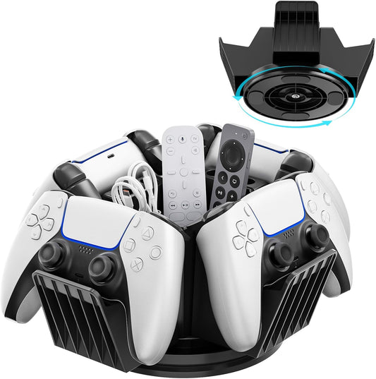 Controller Organizer for Desktop - 360°Rotatable Controller Holder with Storage Box - Universal Stand for 4 Controllers, Desk Organizer for Switch Remote Control Pen Gamer Accessories
