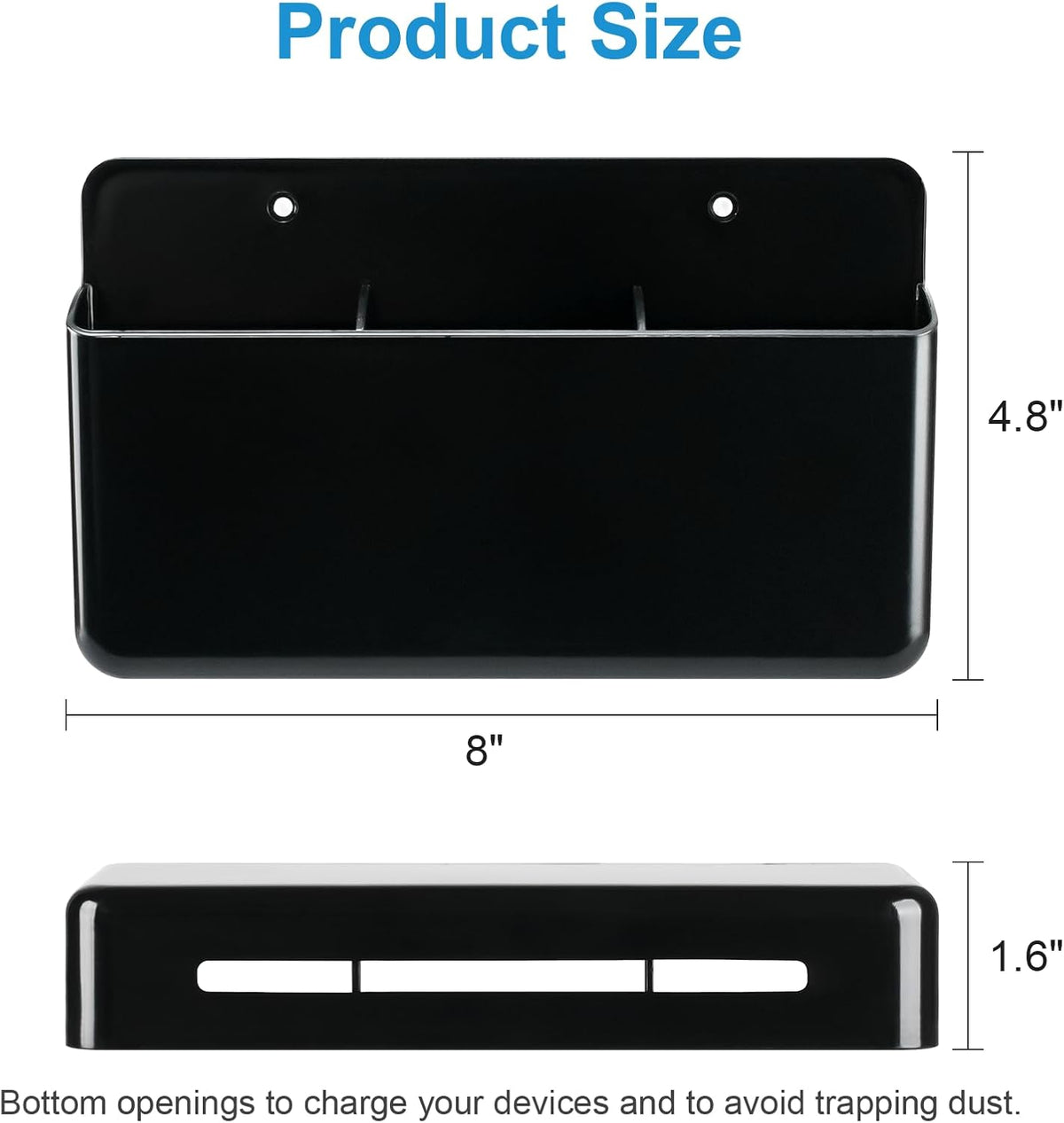 3 Slot Adjustable Remote Holder Wall Mount, TV Controller Holder Hollow Bottom Slot Easy Phone Charging, Adhesive Remote Control Holder, Wall Pen Holder for Office School Home (Black)