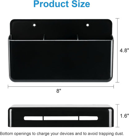 3 Slot Adjustable Remote Holder Wall Mount, TV Controller Holder Hollow Bottom Slot Easy Phone Charging, Adhesive Remote Control Holder, Wall Pen Holder for Office School Home (Black)